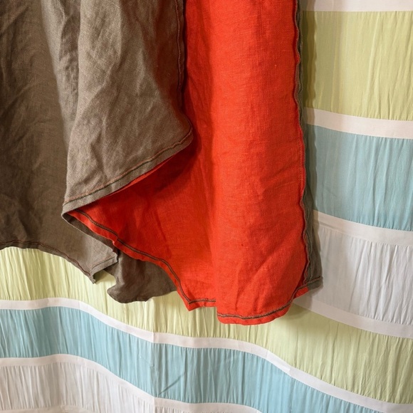 Xiao Linen Color-block Assymetric Skirt Tan & Orange Sz Small - Picture 2 of 8